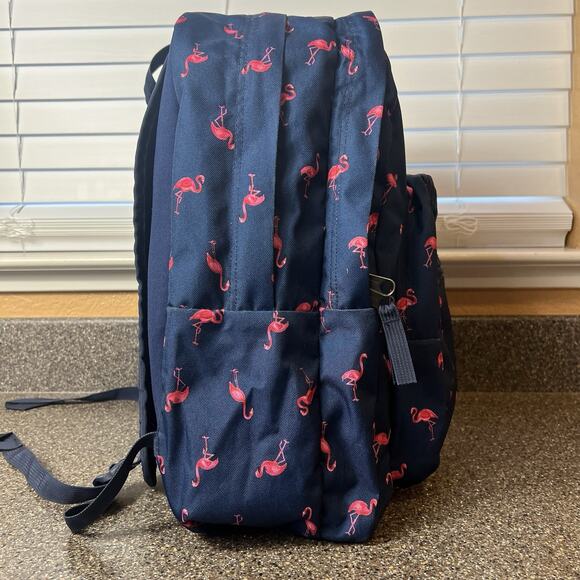 Trans JanSport TM60 Superbreak Backpack Blue With Pink Flamingos - Picture 3 of 8